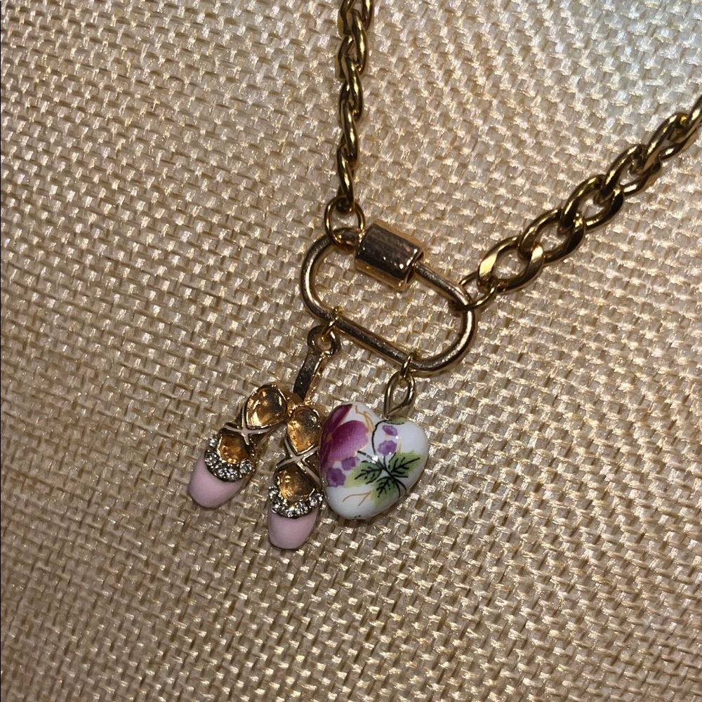 18k Gold Chain with Pink Charms 🩰